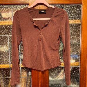 Cider Women’s Brown Long Sleeve Henley Tee Size Small
